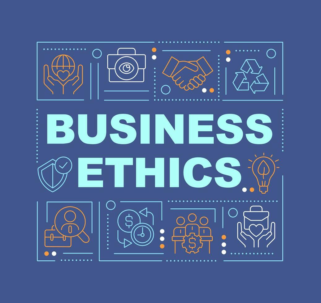 Ethical culture in organization word concepts dark blue banner. Infographics with editable icons on color background. Isolated typography. Vector illustration with text