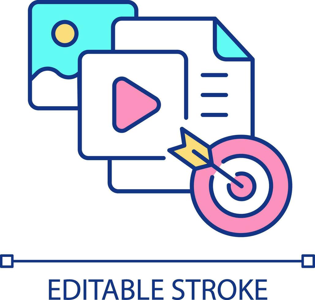 Targeted content RGB color icon. Selected materials. Advertising campaign in internet. Business. Isolated vector illustration. Simple filled line drawing. Editable stroke