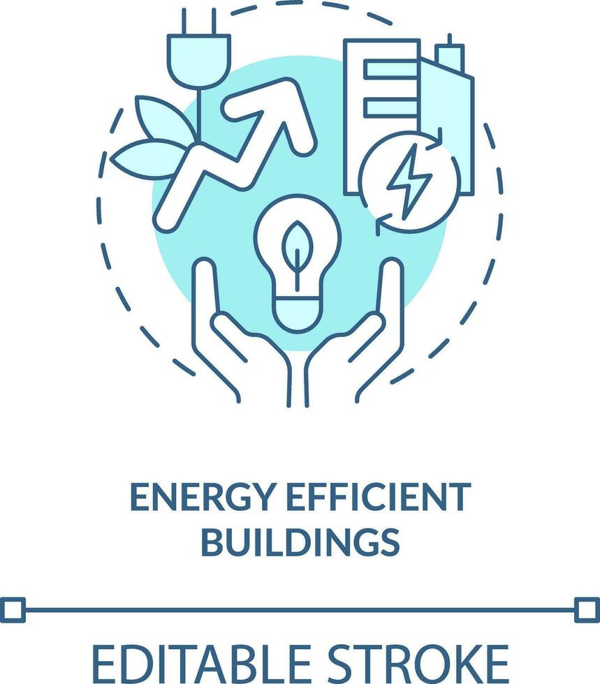 Energy efficient buildings turquoise concept icon. Energy efficiency abstract idea thin line illustration. Isolated outline drawing. Editable stroke vector