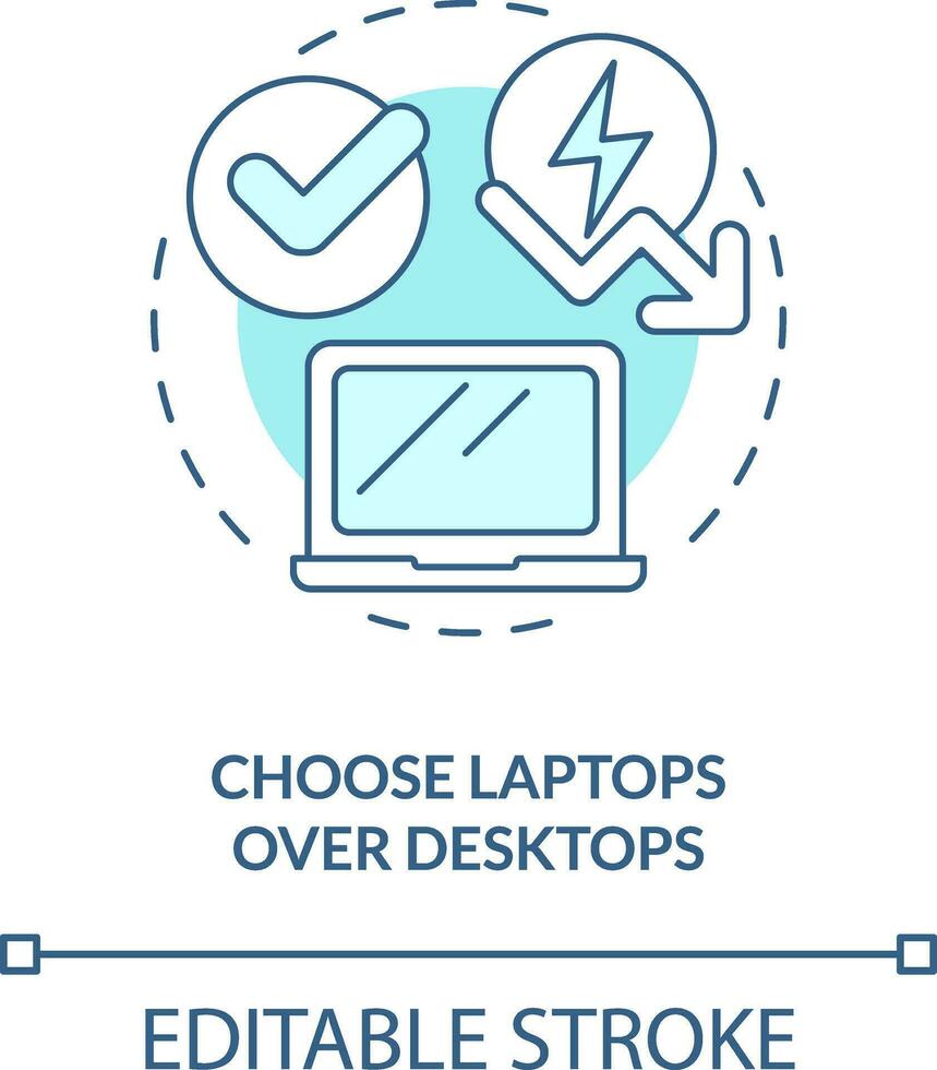 Choose laptops over desktops turquoise concept icon. Energy efficiency at work abstract idea thin line illustration. Isolated outline drawing. Editable stroke vector