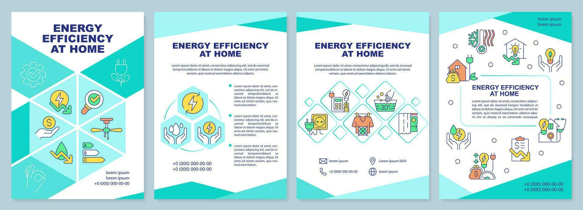 Energy efficiency at home brochure template. Leaflet design with linear icons. Editable 4 vector layouts for presentation, annual reports