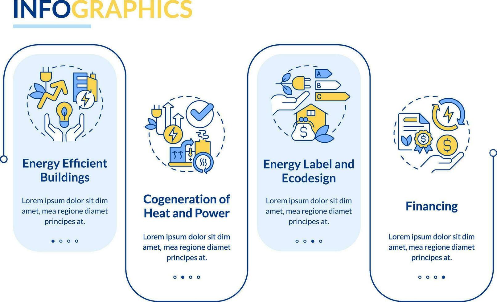 Energy efficiency and conservation blue rectangle infographic template. Data visualization with 4 steps. Editable timeline info chart. Workflow layout with line icons vector