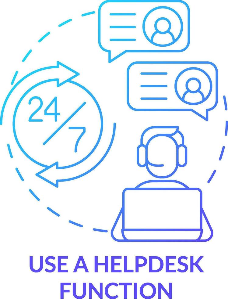 Use helpdesk function blue gradient concept icon. Customer support. Online store management tip abstract idea thin line illustration. Isolated outline drawing vector