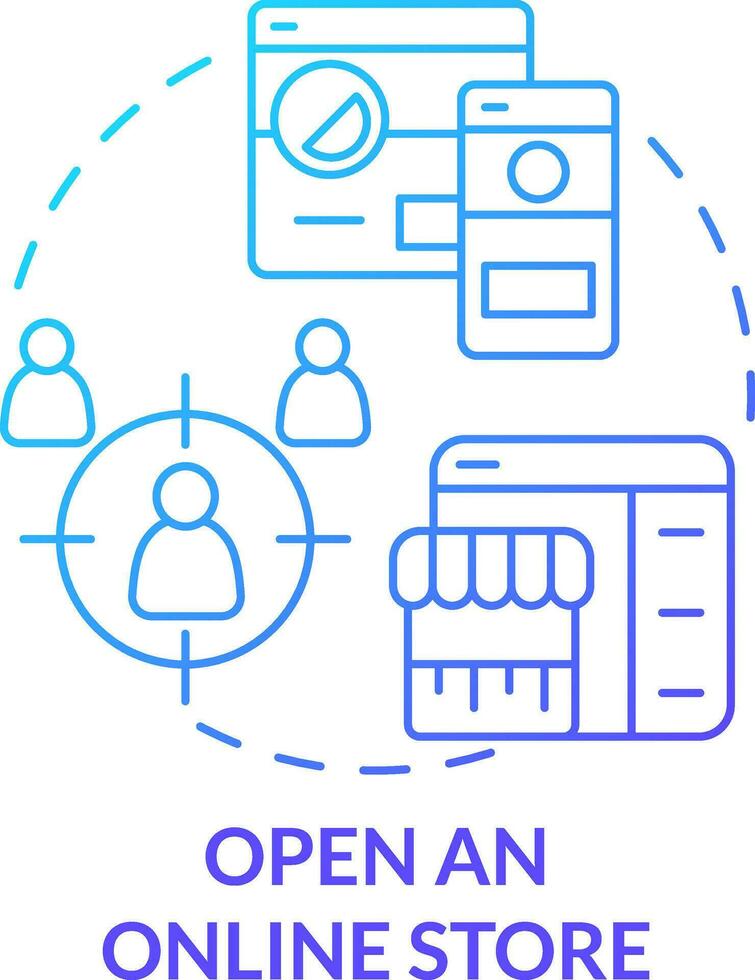 Open online store blue gradient concept icon. Customer experience. Starting ecommerce business step abstract idea thin line illustration. Isolated outline drawing vector