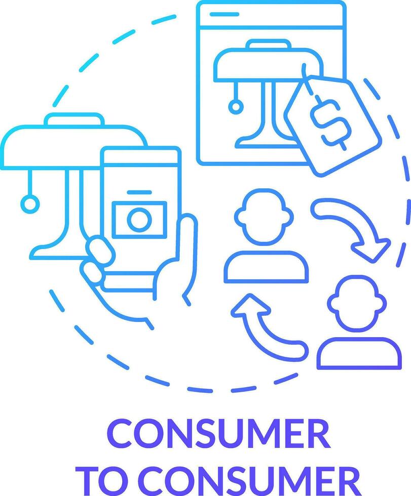 Consumer to consumer blue gradient concept icon. Sales via internet marketplace. Business model abstract idea thin line illustration. Isolated outline drawing vector