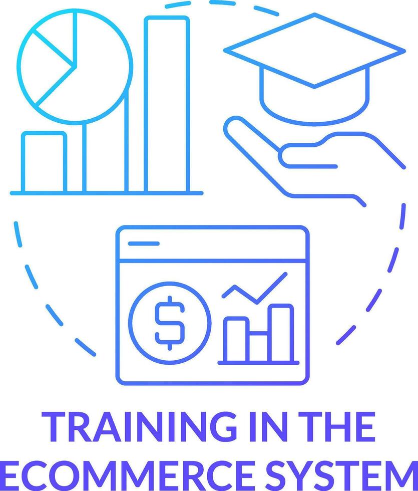 Training in ecommerce system blue gradient concept icon. Education. Online shop management service abstract idea thin line illustration. Isolated outline drawing vector