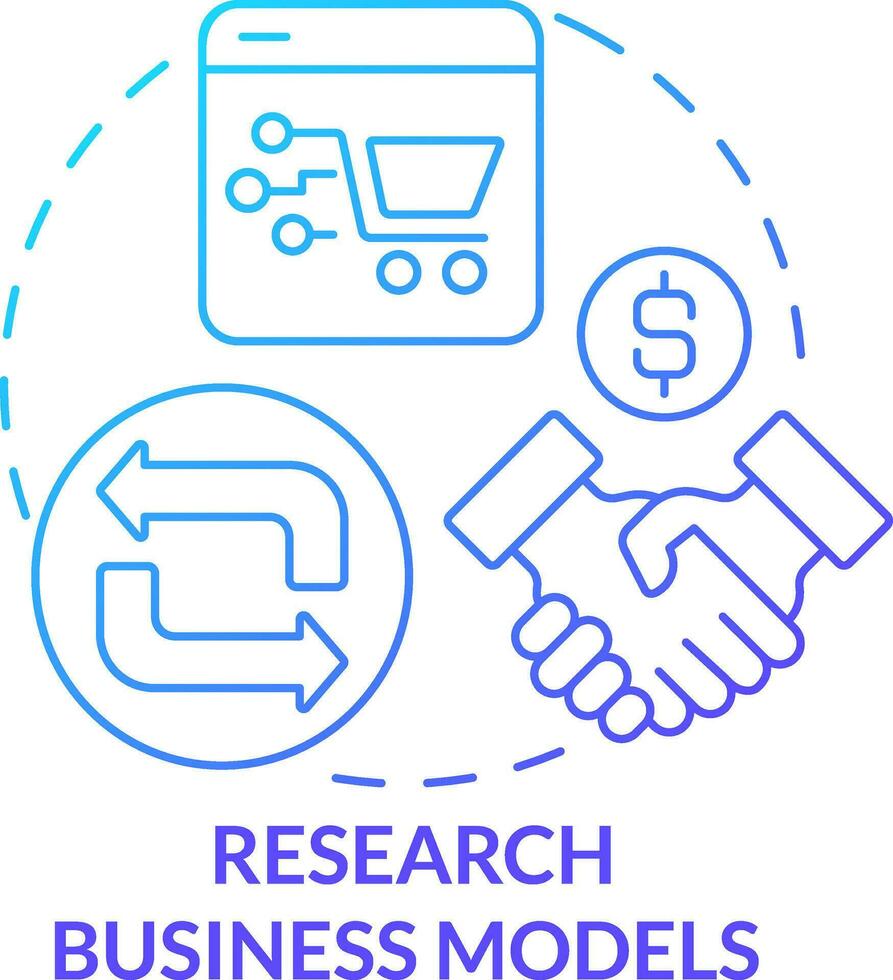 Research business models blue gradient concept icon. Choose approach. Starting ecommerce business step abstract idea thin line illustration. Isolated outline drawing vector