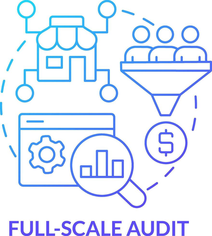 Full scale audit blue gradient concept icon. Business analytics. Online shop management service abstract idea thin line illustration. Isolated outline drawing vector