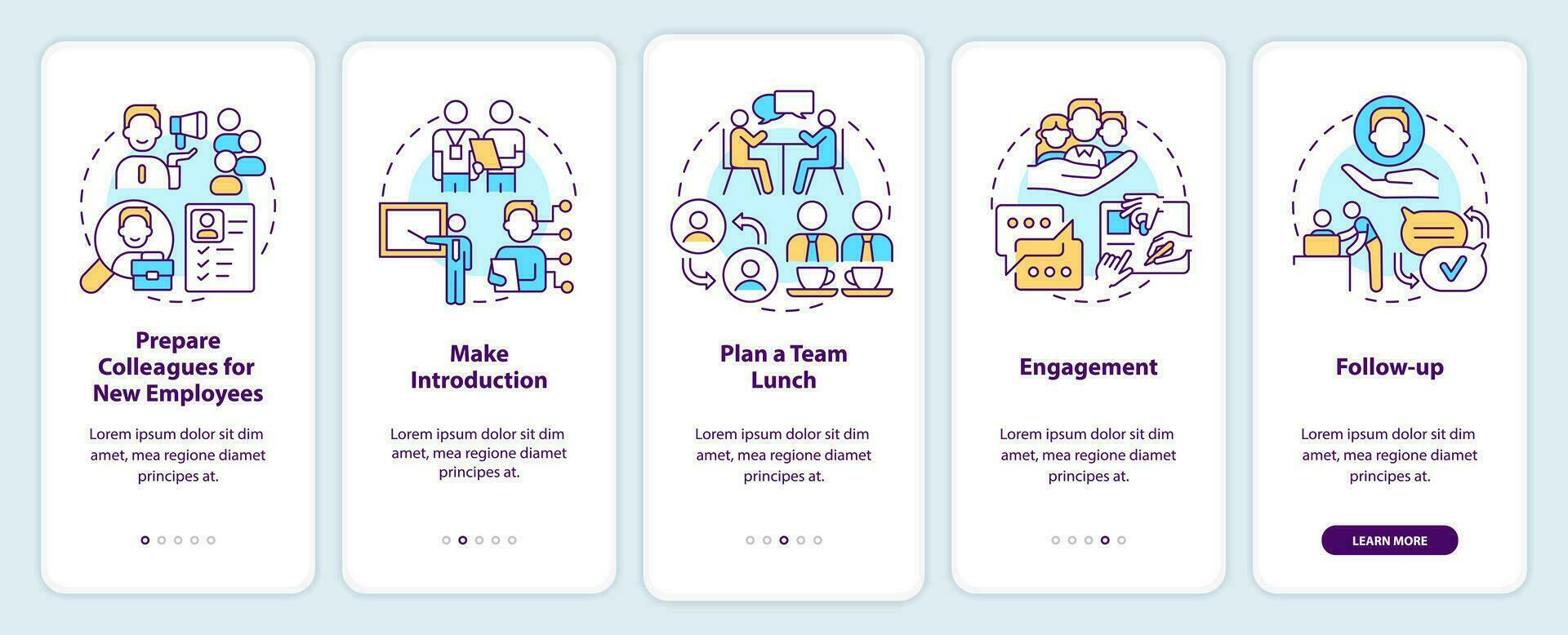 desarrollando adaptación proceso inducción móvil aplicación pantalla. contratación recorrido 5 5 pasos editable gráfico instrucciones con lineal conceptos. ui, ux, gui plantilla vector