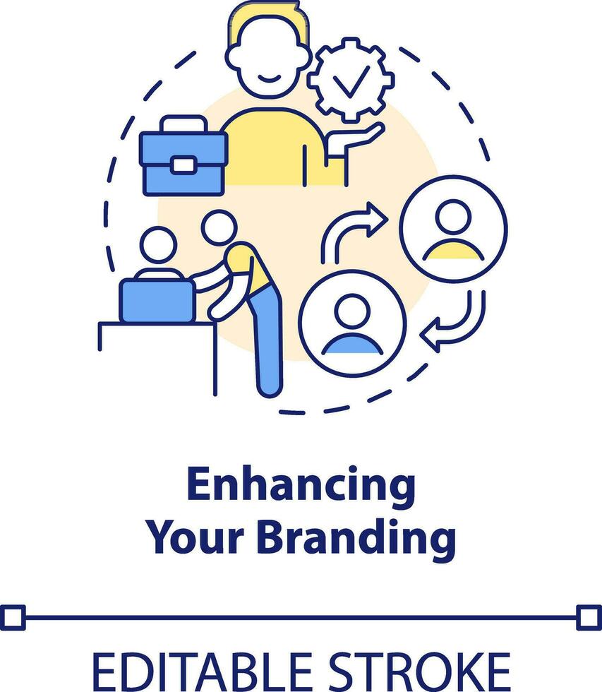 Enhancing your branding concept icon. Employee experience. Onboarding challenge abstract idea thin line illustration. Isolated outline drawing. Editable stroke vector