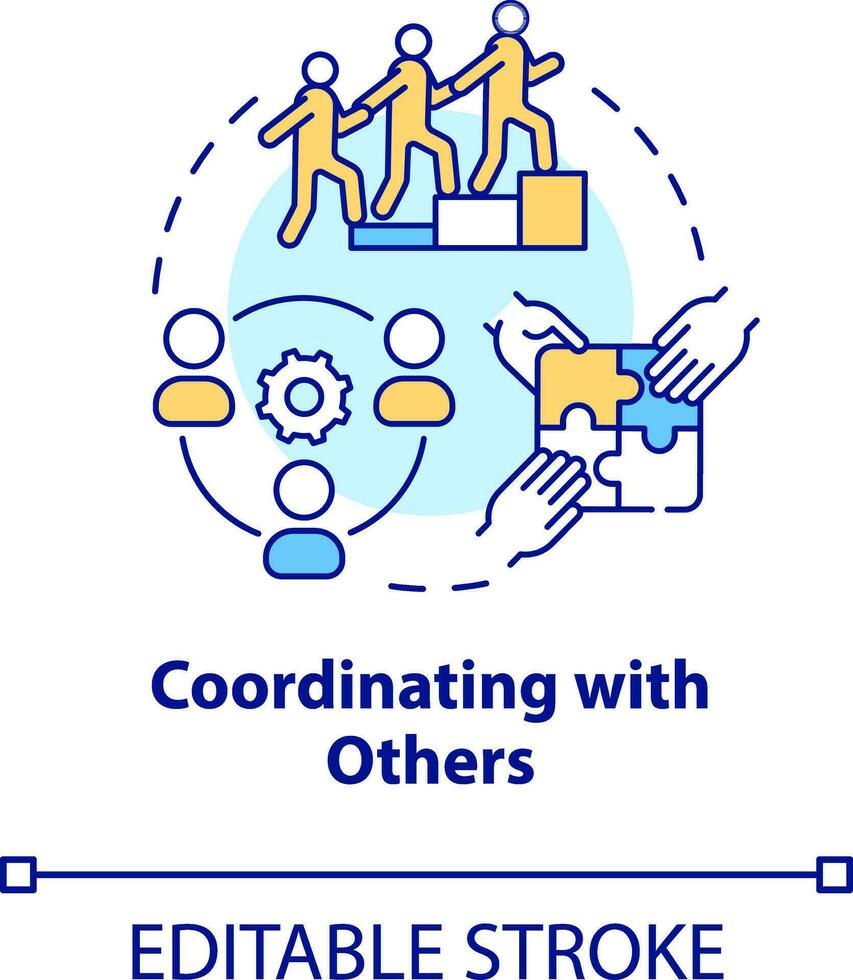 Coordinating with others concept icon. New team member. Onboarding process abstract idea thin line illustration. Isolated outline drawing. Editable stroke vector