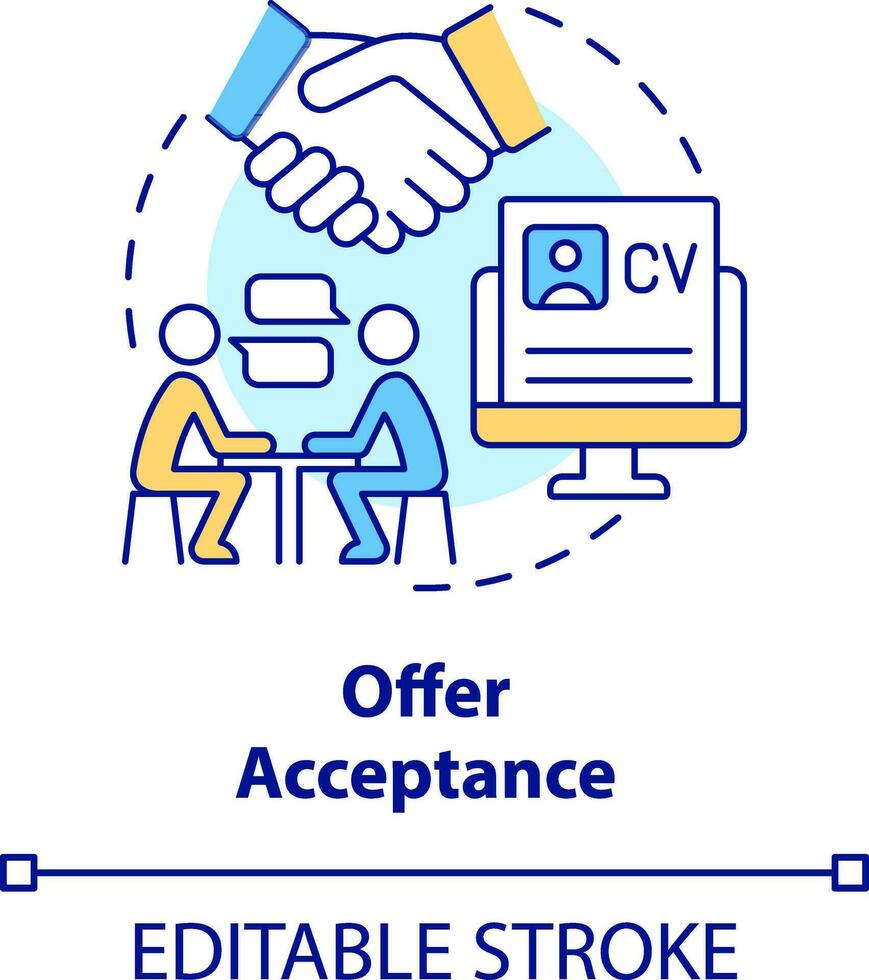 Offer acceptance concept icon. Review details with candidate. Onboarding process abstract idea thin line illustration. Isolated outline drawing. Editable stroke vector