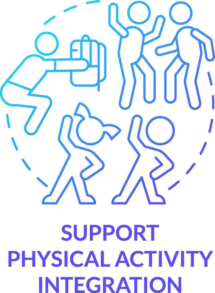 Support physical activity integration blue gradient concept icon. School leader preparedness abstract idea thin line illustration. Workout for kids. Isolated outline drawing vector