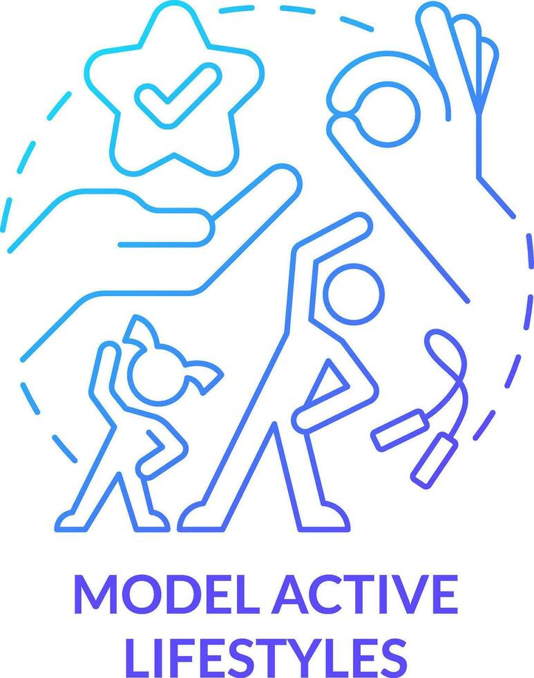 Model active lifestyles blue gradient concept icon. School leader role in mental health abstract idea thin line illustration. Exercising together. Isolated outline drawing vector