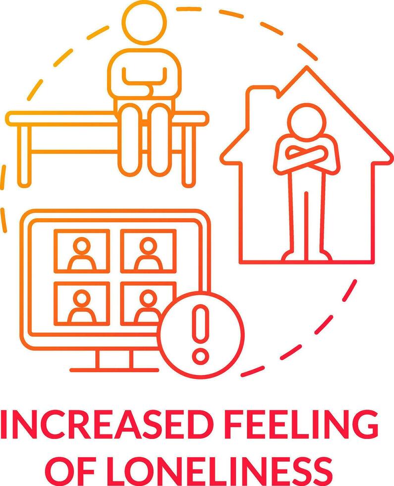 Increased feeling of loneliness red gradient concept icon. Coping with online learning stress abstract idea thin line illustration. Feel separated. Isolated outline drawing vector