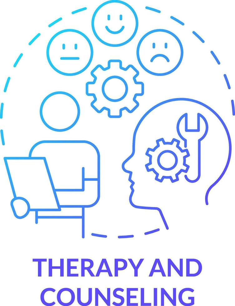 Therapy and counseling blue gradient concept icon. Help student with mental illness abstract idea thin line illustration. Emotional wellness. Isolated outline drawing vector