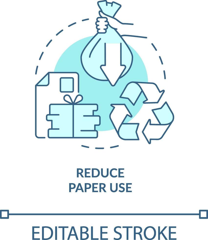 Reduce paper use turquoise concept icon. Zero waste business abstract idea thin line illustration. Conserve energy. Isolated outline drawing. Editable stroke vector