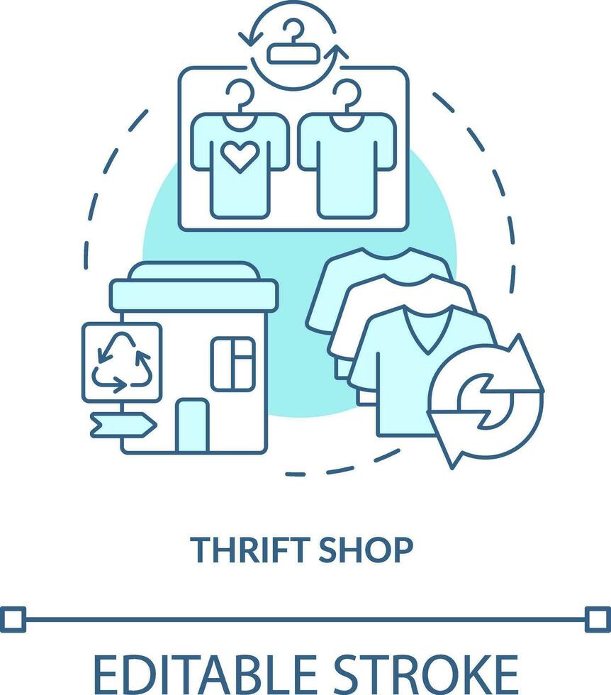 Thrift shop turquoise concept icon. Transitioning to low waste lifestyle abstract idea thin line illustration. Isolated outline drawing. Editable stroke vector