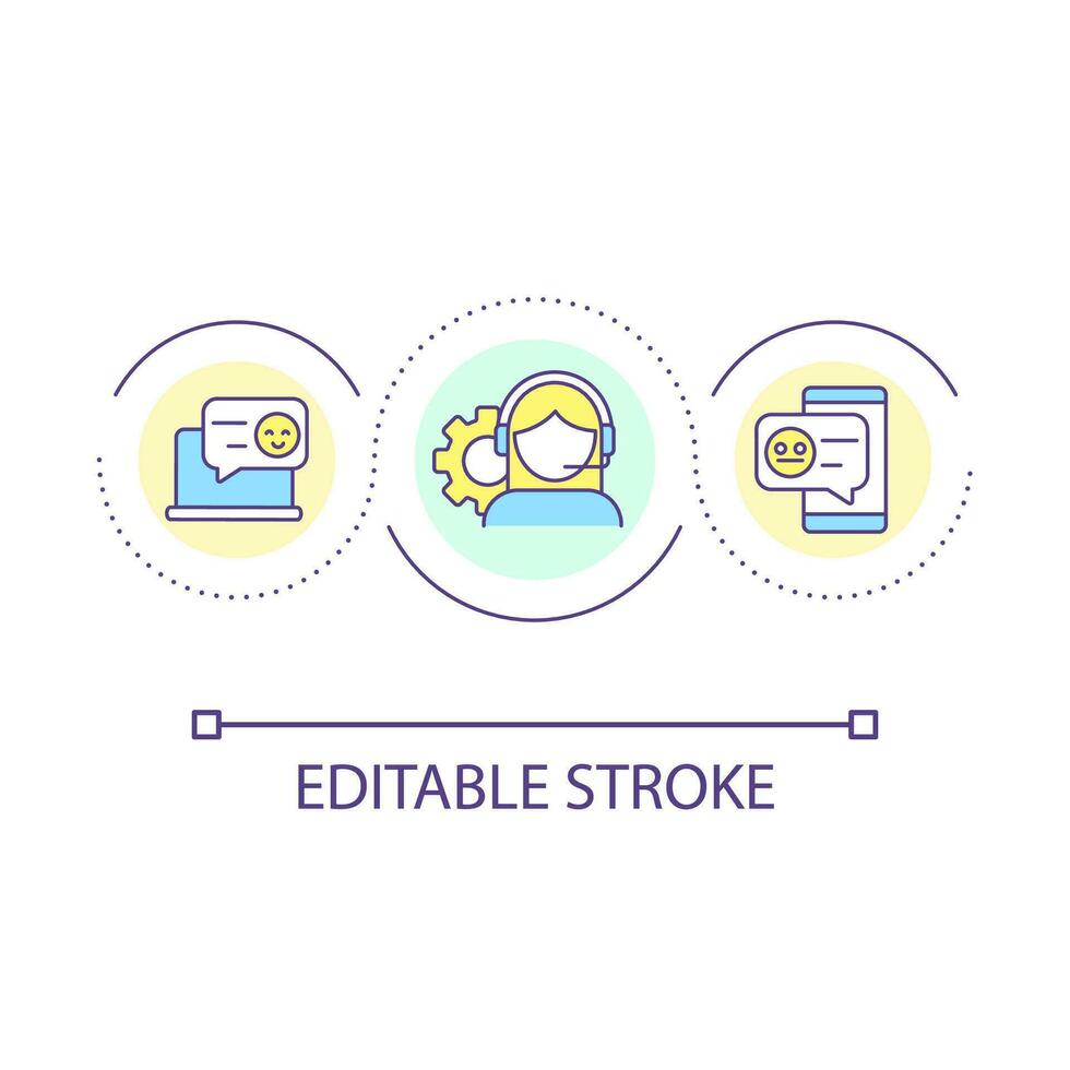 Ask client for feedback on phone loop concept icon. Collecting customer testimonials abstract idea thin line illustration. Chat conversation. Isolated outline drawing. Editable stroke vector