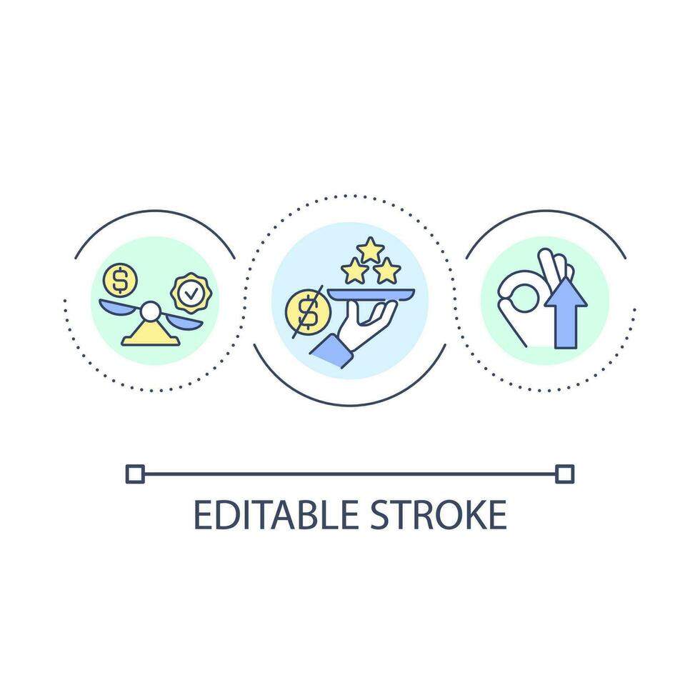 Getting free customer reviews loop concept icon. Honest feedback from real clients. Quality over bribe abstract idea thin line illustration. Isolated outline drawing. Editable stroke vector