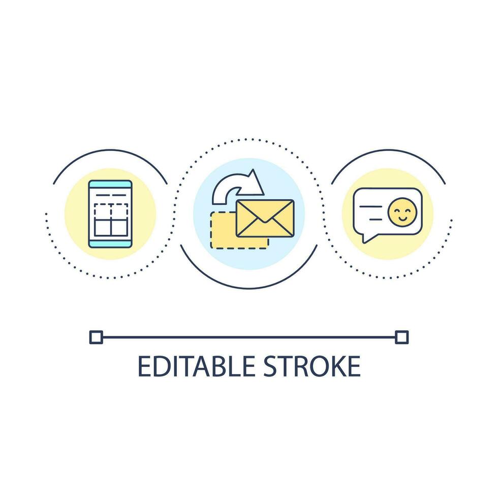 Providing testimonial template to client loop concept icon. Making writing review easy and quick abstract idea thin line illustration. Isolated outline drawing. Editable stroke vector