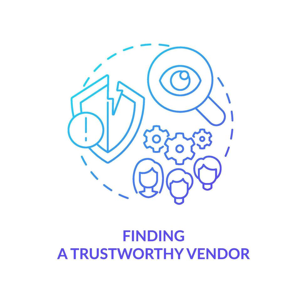 Finding trustworthy vendor blue gradient concept icon. Problem with outsourcing abstract idea thin line illustration. Recognize fraud. Isolated outline drawing vector