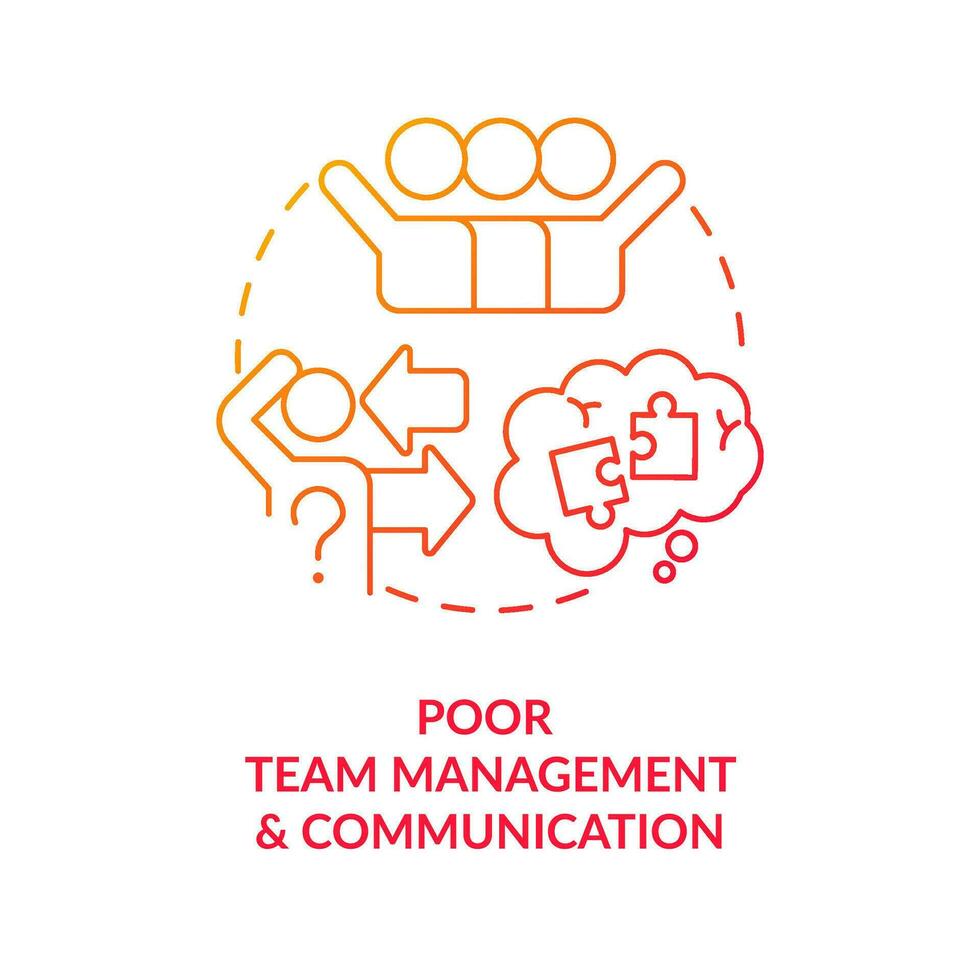 Poor team management and communication red gradient concept icon. Outsourcing drawback abstract idea thin line illustration. Social isolation. Isolated outline drawing vector