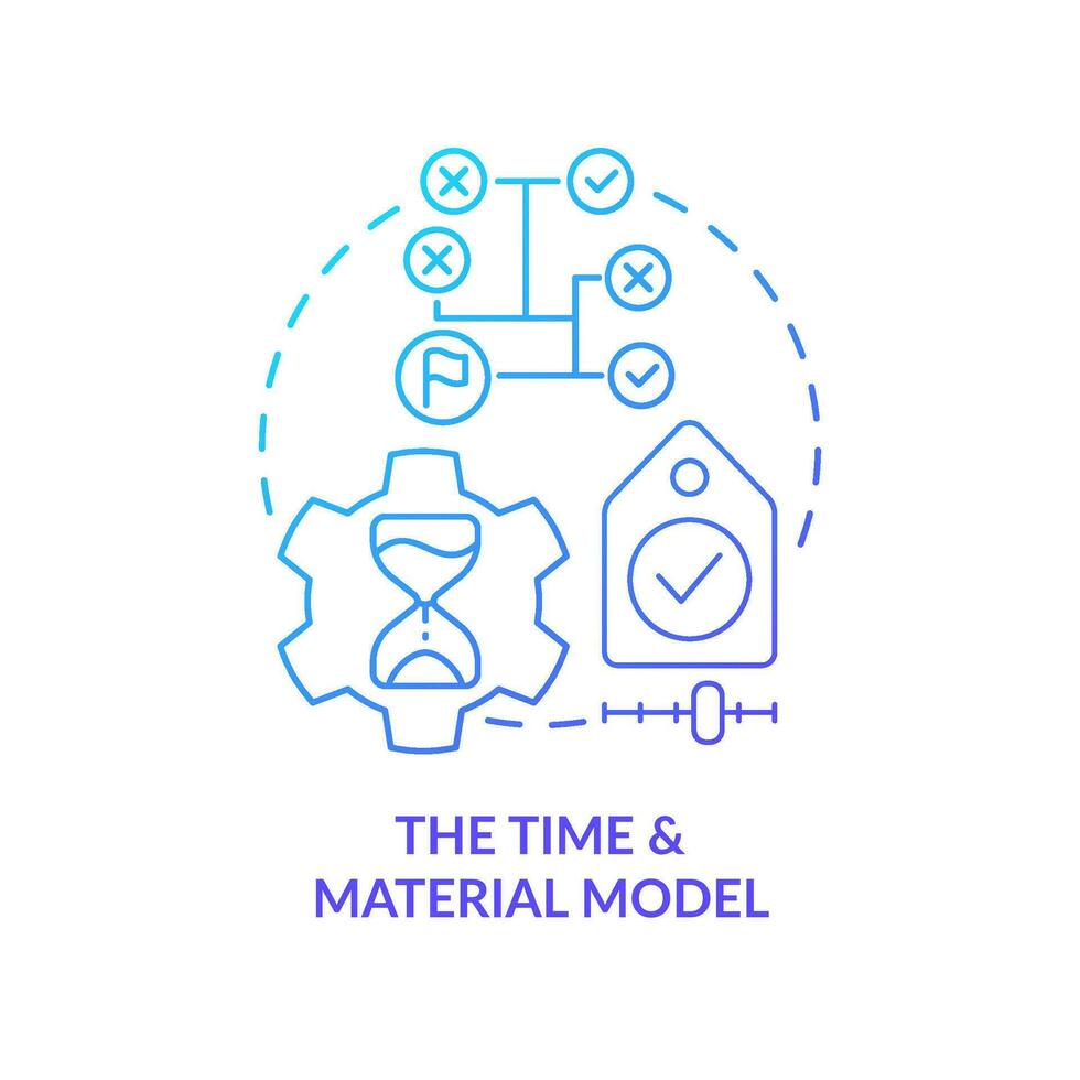 Time and material model blue gradient concept icon. Outsourcing contract type abstract idea thin line illustration. Hourly labor costs. Isolated outline drawing vector