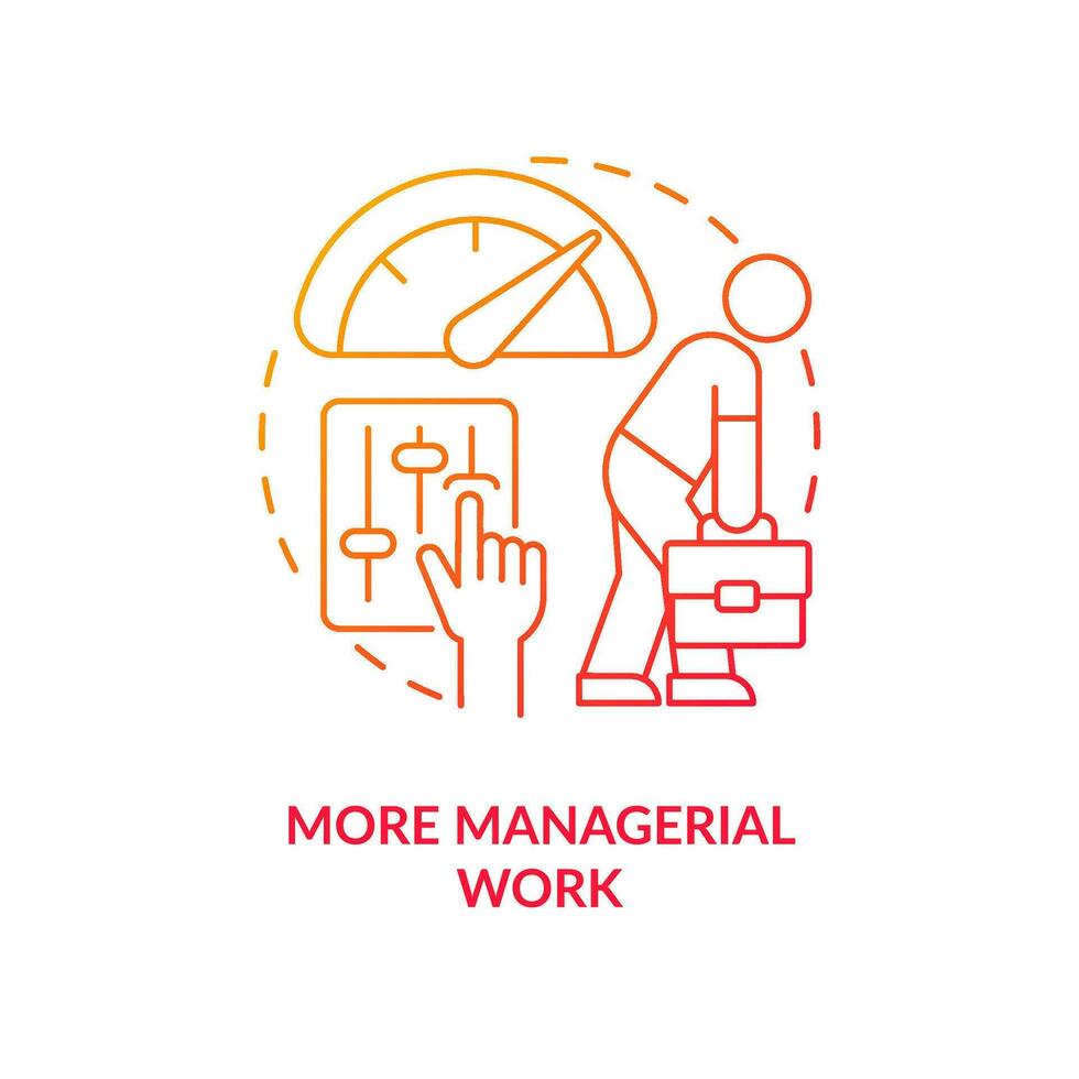 More managerial work red gradient concept icon. Outstaffing negative effect abstract idea thin line illustration. Excessive workload for manager. Isolated outline drawing vector