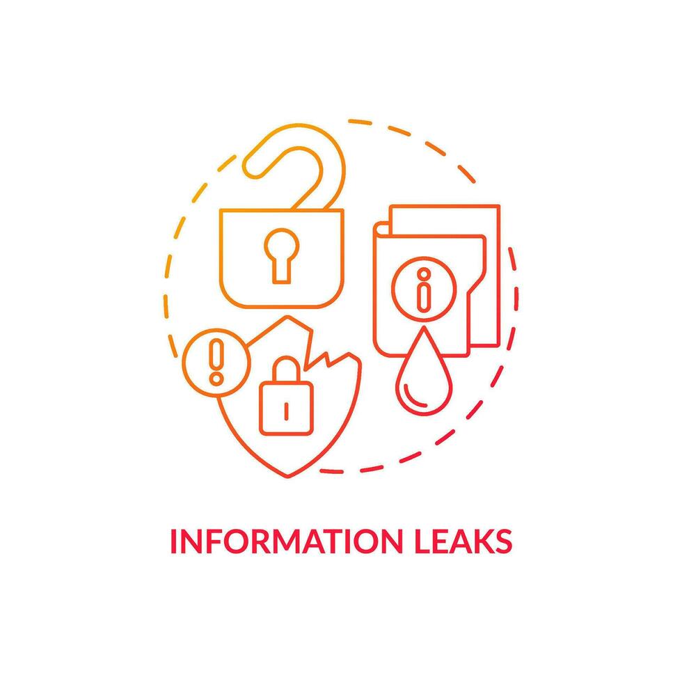 Information leaks red gradient concept icon. Outstaffing drawback abstract idea thin line illustration. Poor confidential data security. Isolated outline drawing vector