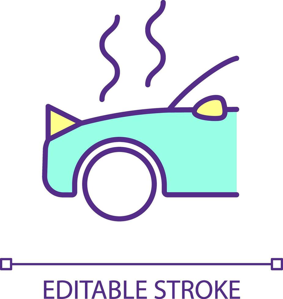 Overheated car RGB color icon. Car accident. Motor breakdown. Automotive problem. Troubleshooting. Isolated vector illustration. Simple filled line drawing. Editable stroke