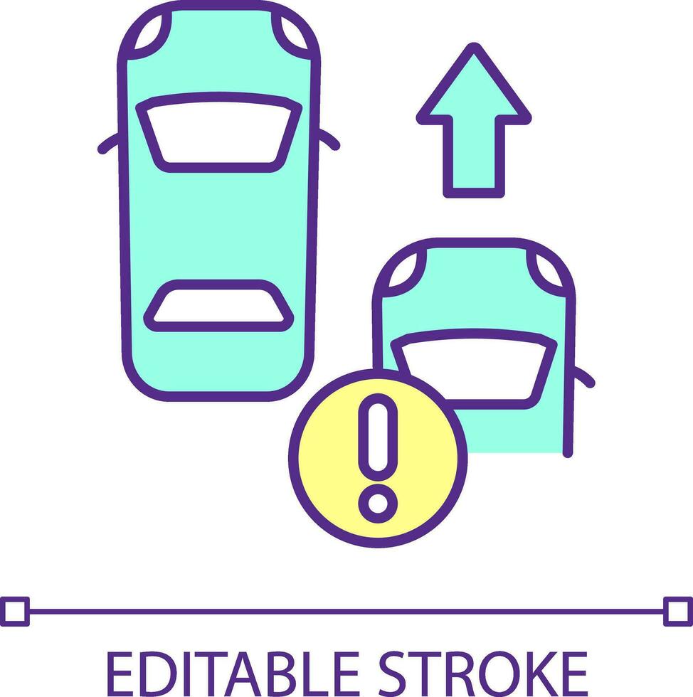 Overtaking RGB color icon. Roadway lane. Vehicle passing another car. Be careful and attentive. Isolated vector illustration. Simple filled line drawing. Editable stroke