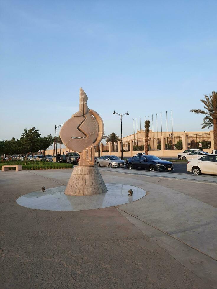Jeddah, Saudi Arabia, June 2023 - A beautiful evening view of the Public Park on the Jeddah Corniche. This park is located right next to the sea. photo