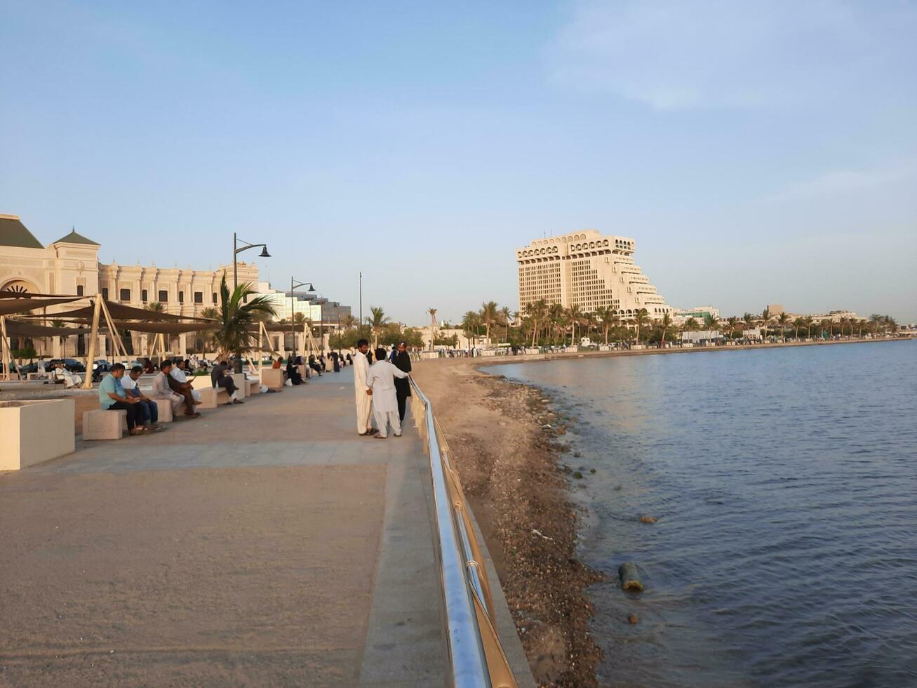 Jeddah, Saudi Arabia, June 2023 - A beautiful view of the sunset at Jeddah Corniche in the evening. photo