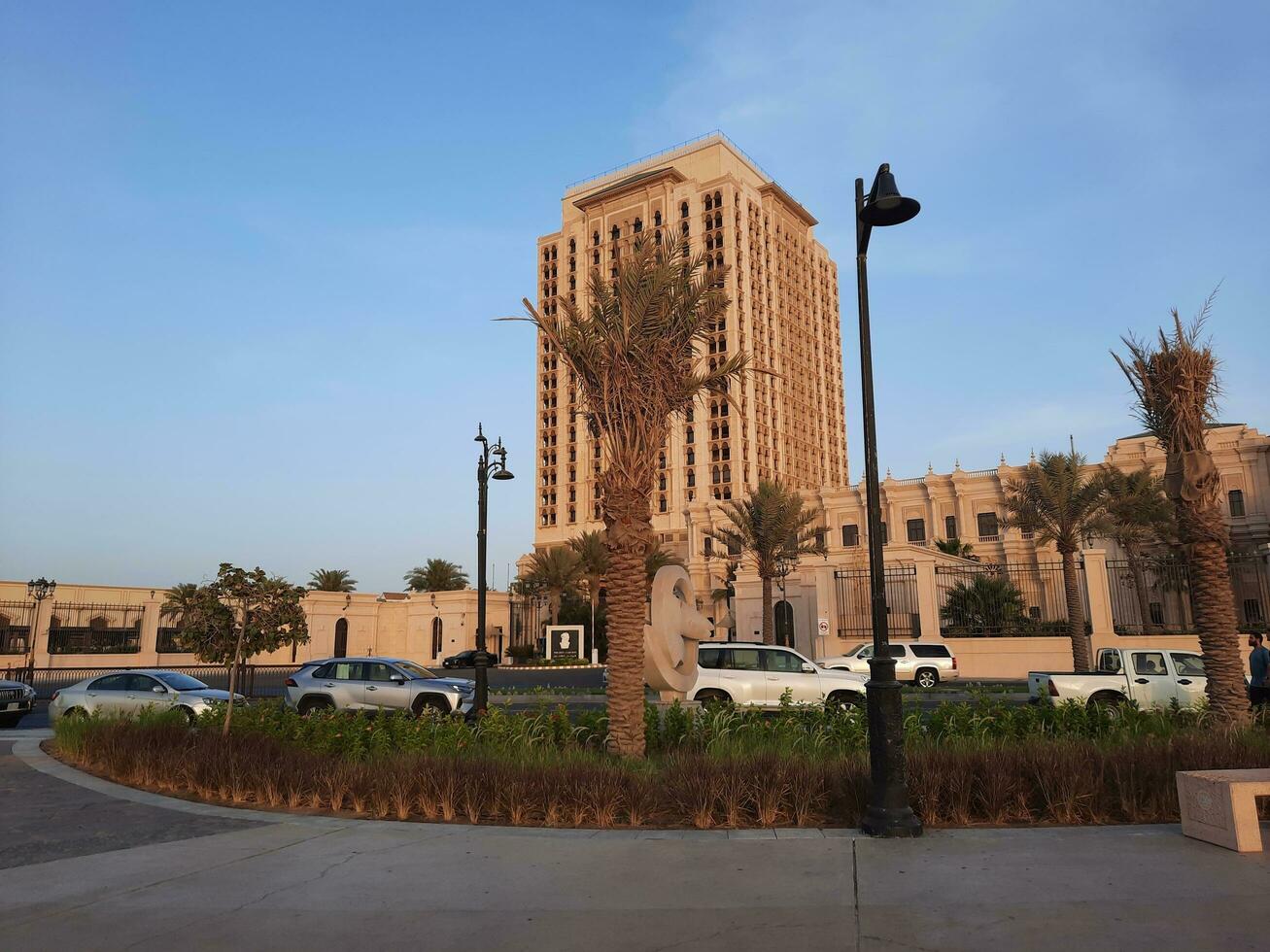 Jeddah, Saudi Arabia, June 2023 - A beautiful evening view of the Public Park on the Jeddah Corniche. This park is located right next to the sea. photo