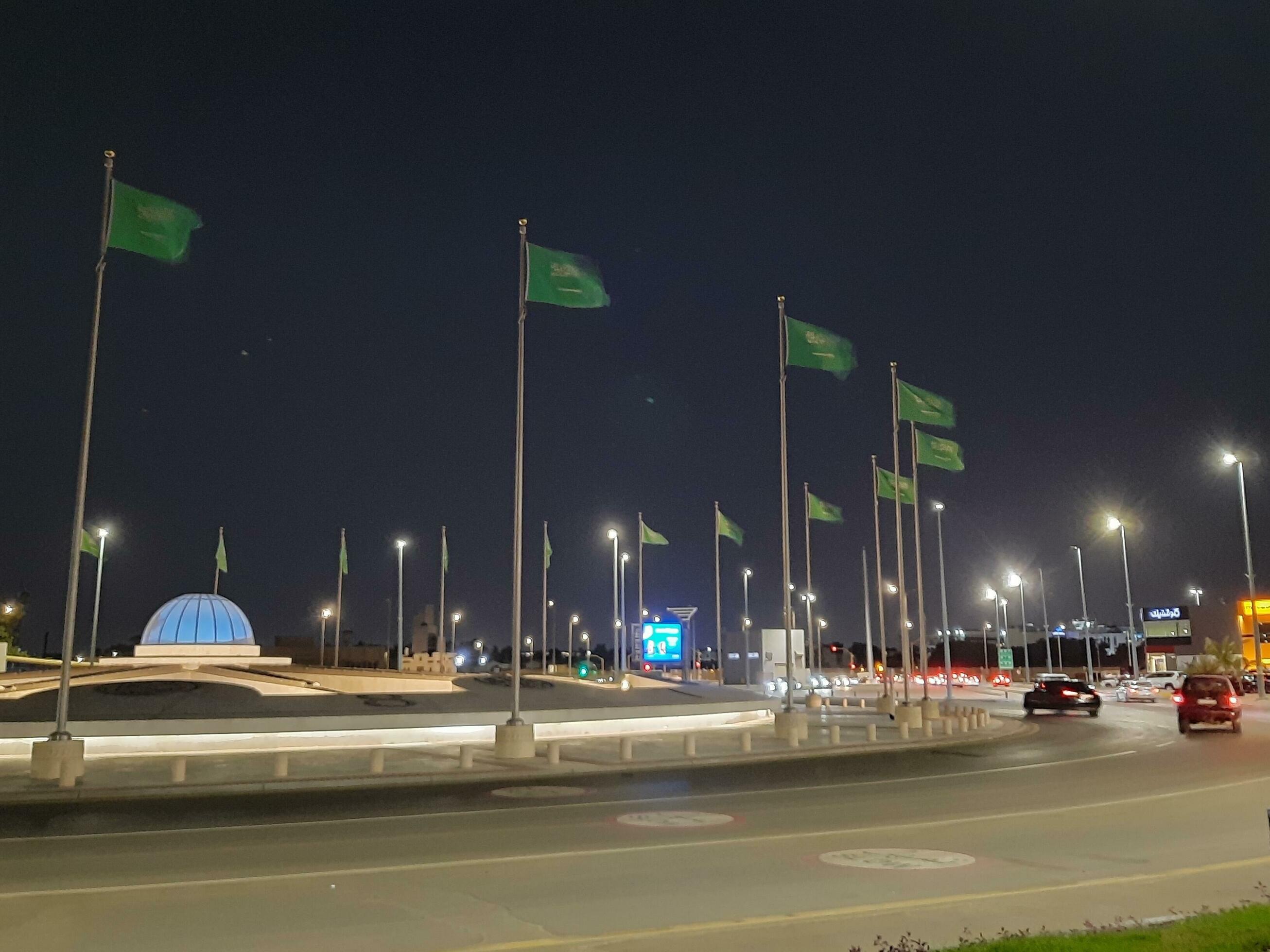 Jeddah, Saudi Arabia, June 2023 A beautiful view of Saudi Arabian flags flying at Jeddah