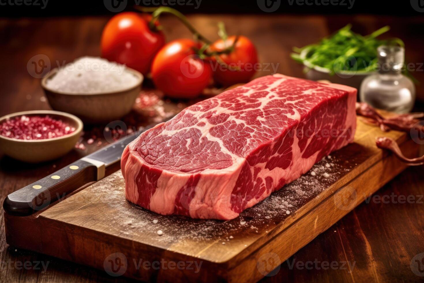 stock photo of a slicing wagyu meat on a cutting board table food photography