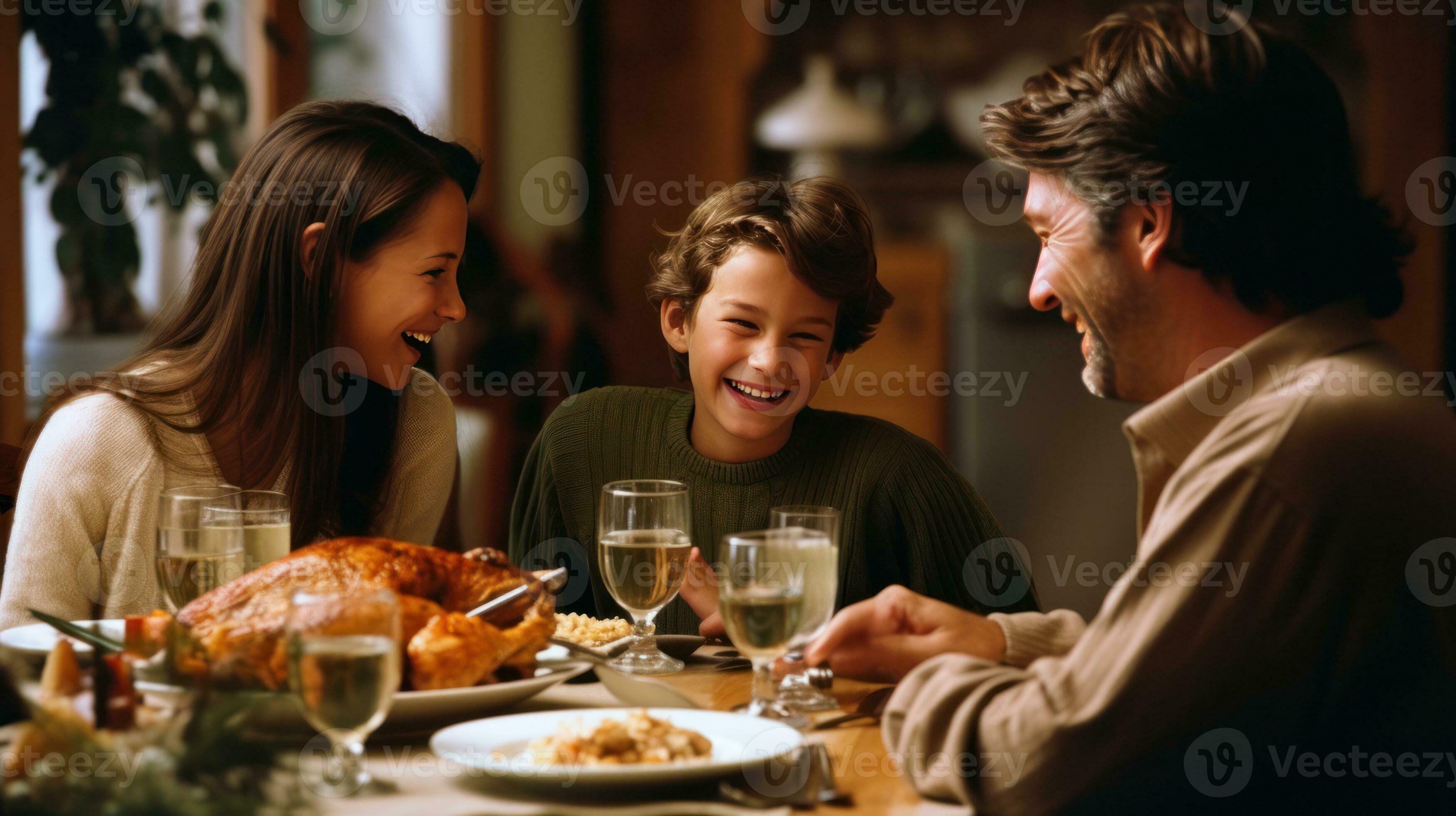 Hapy family on Thanksgiving dinner. Illustration AI Generative 25336964