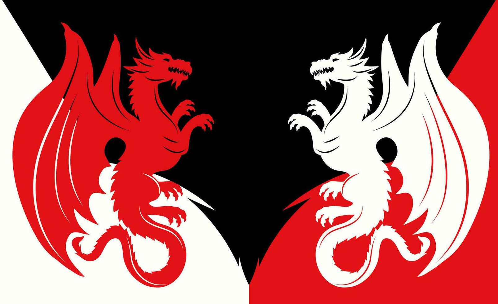 dos dragones en un blanco-rojo-negro antecedentes. vector