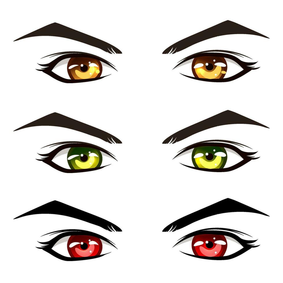 conjunto de masculino ojos con Cejas en anime estilo. vector