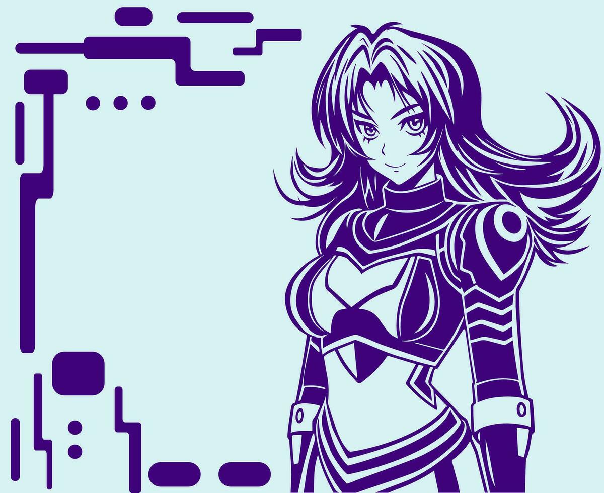 Anime girl in technological armor, cosmo warrior costume, superhero. vector