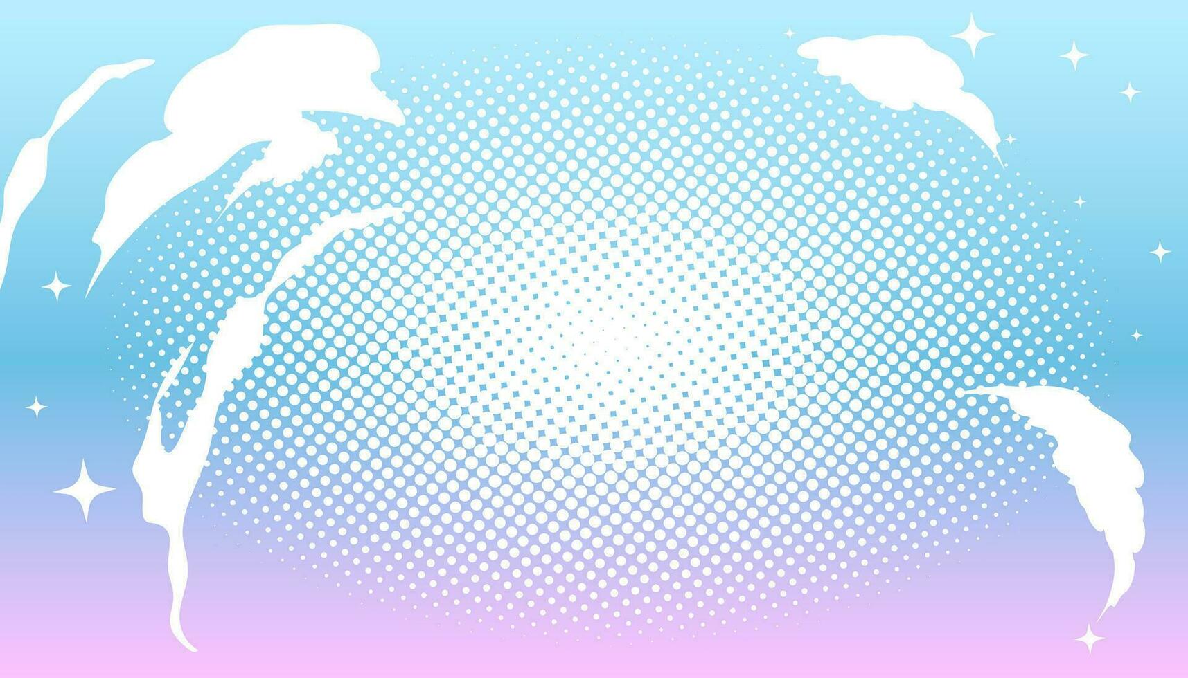 Halftone pink-blue background with clouds in the style of manga and comics. vector