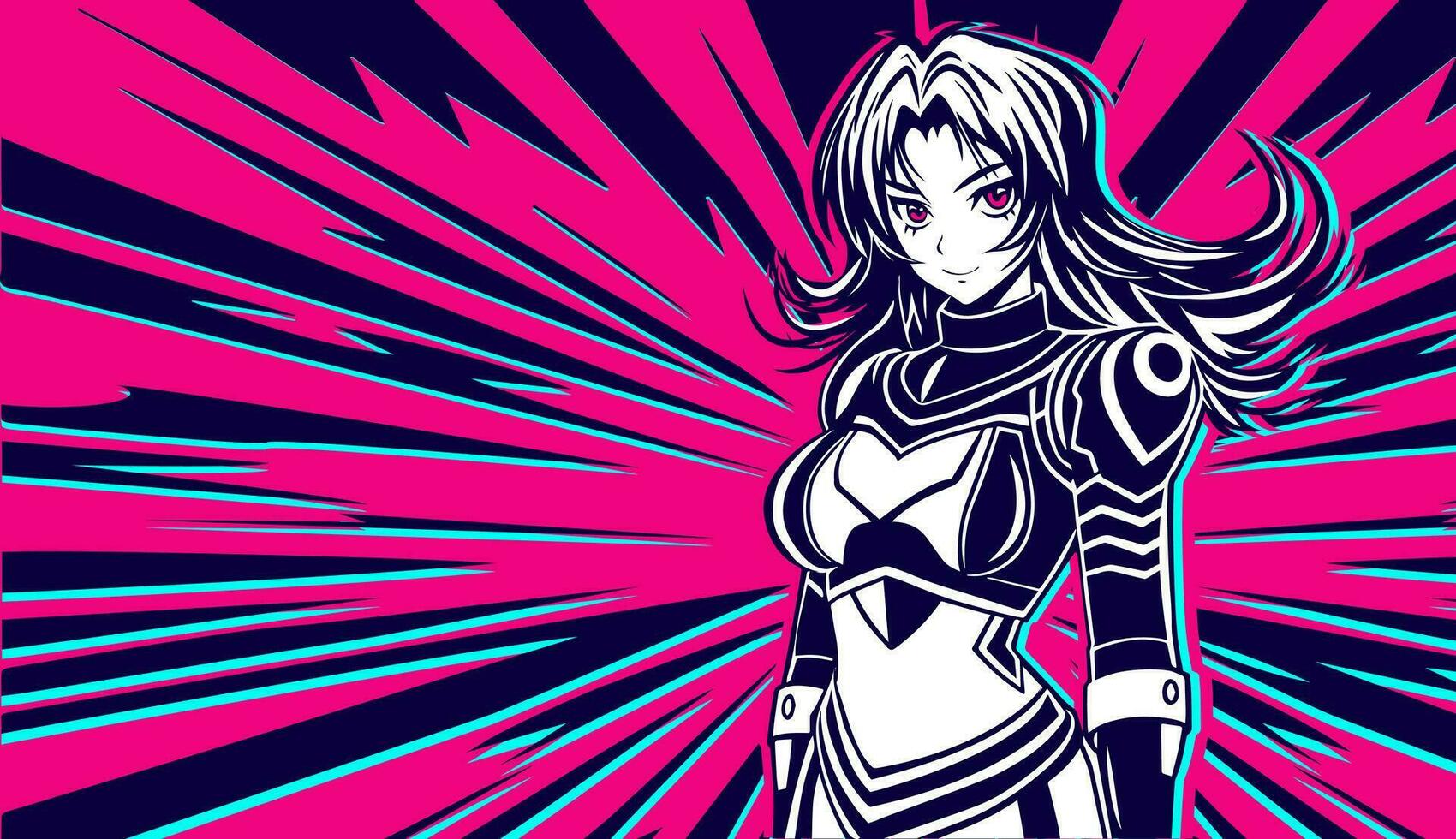 Anime girl in armor, cyborg costume, astronaut. vector