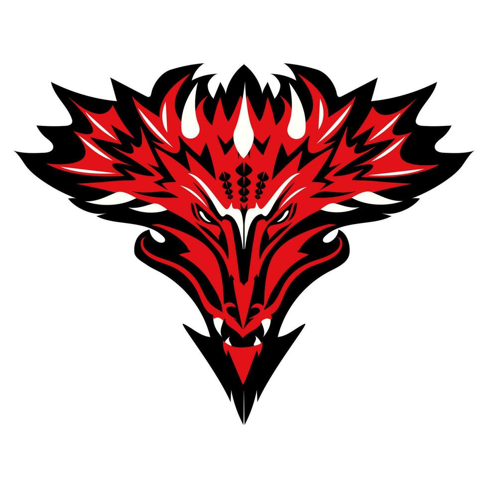 Red white black dragon head. vector