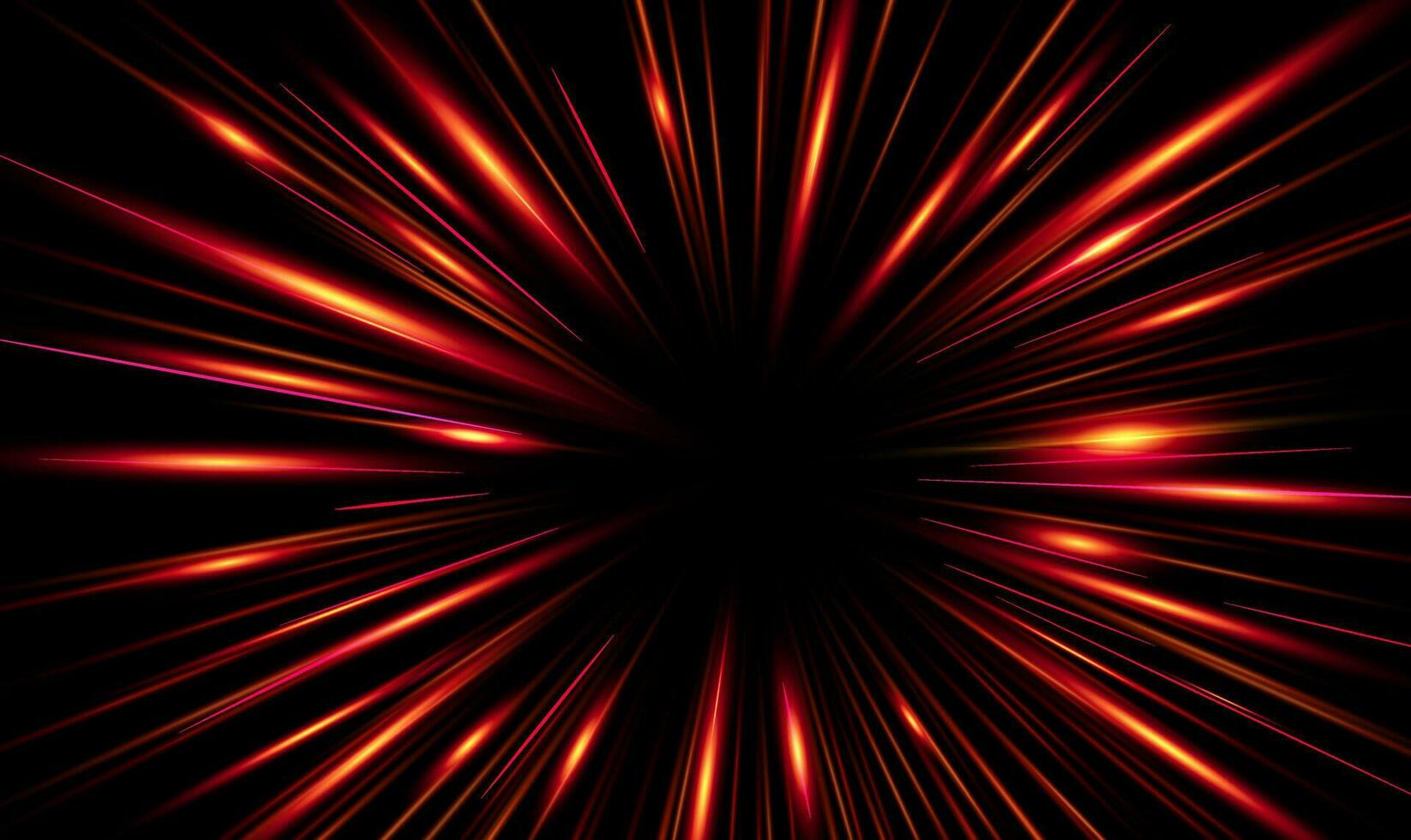 Red glowing lines and particles of strong energy, magic in black space. vector