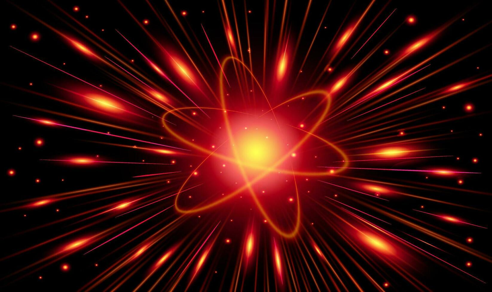 rojo brillante líneas y partículas de fuerte energía, magia en negro espacio. vector