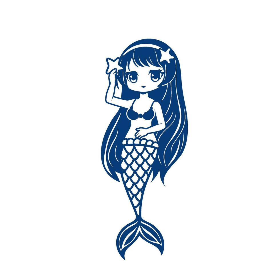 Little mermaid coloring book, blank outline on white background. vector