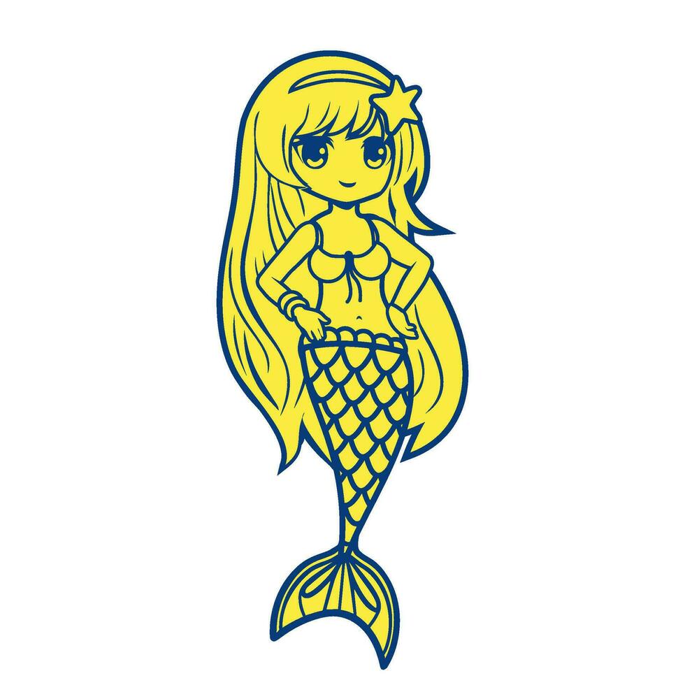 Cute little mermaid for design in two colors on a white background. vector