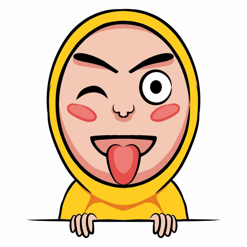 Tongue sticking out and eyes squinted one side which means teasing friends or happy because of jokes vector