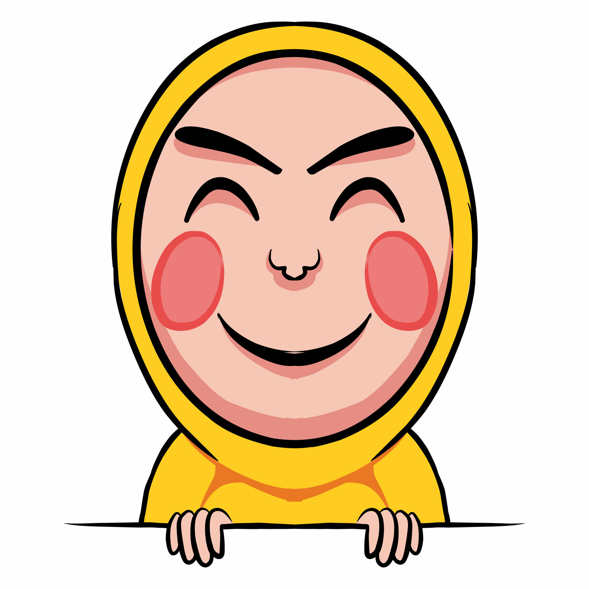 The smiling full of blushing face means feeling happy and speechless